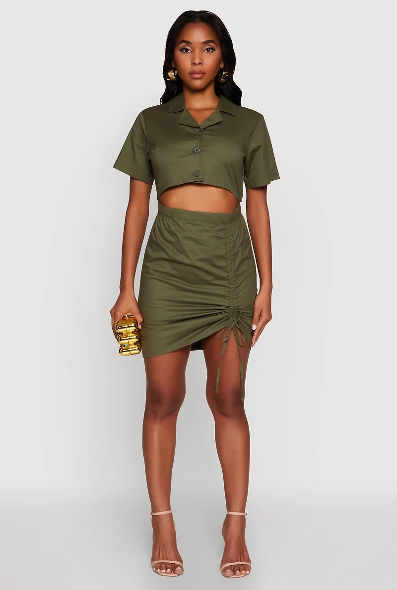 Womens Lace Up Back Button Front Cut Out Mini Dress, Green, Size S