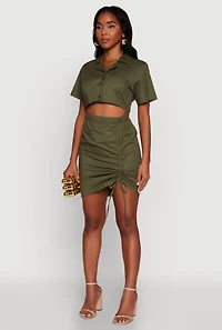 Womens Lace Up Back Button Front Cut Out Mini Dress, L