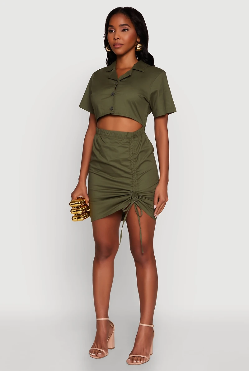 Womens Lace Up Back Button Front Cut Out Mini Dress, Green, Size S