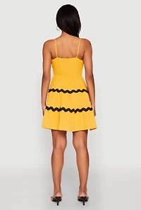Womens Airy Contrast Trim Tiered Dress, Yellow, Size S