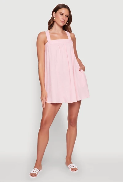 Womens Chic Gauze Knit Ruched Shift Dress,