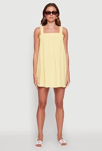 Womens Chic Gauze Knit Ruched Shift Dress, Yellow, Size XL