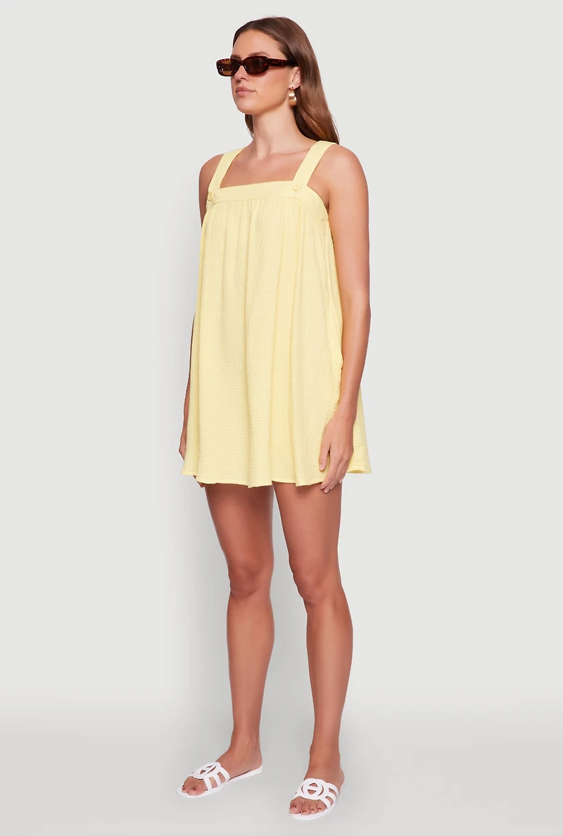 Womens Chic Gauze Knit Ruched Shift Dress, Yellow, Size S