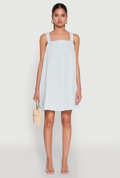 Womens Chic Gauze Knit Ruched Shift Dress, Blue, Size S