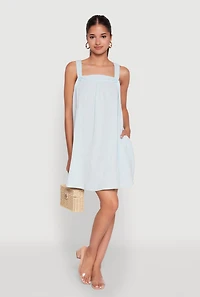 Womens Chic Gauze Knit Ruched Shift Dress, Blue,