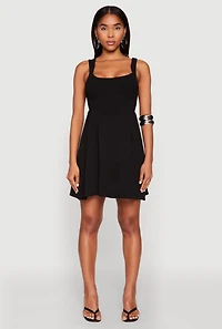 Womens Airy Crepe Knit Bustier Skater Dress,