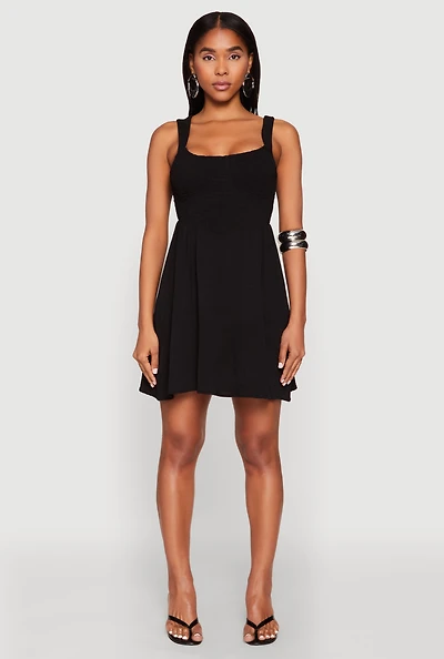 Womens Airy Crepe Knit Bustier Skater Dress, Black, Size M