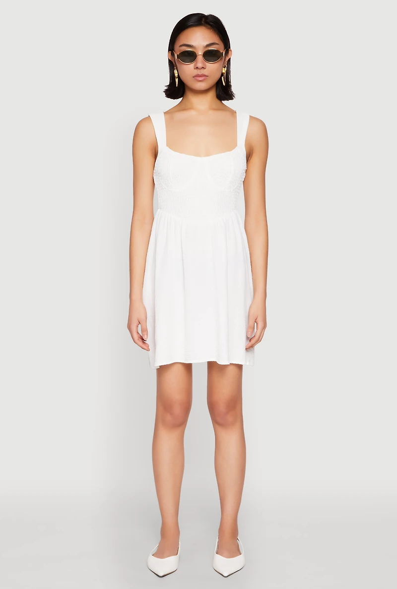 Womens Airy Crepe Knit Bustier Skater Dress, White, Size XL