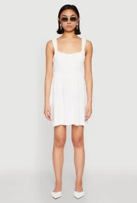 Womens Airy Crepe Knit Bustier Skater Dress, White, Size XL