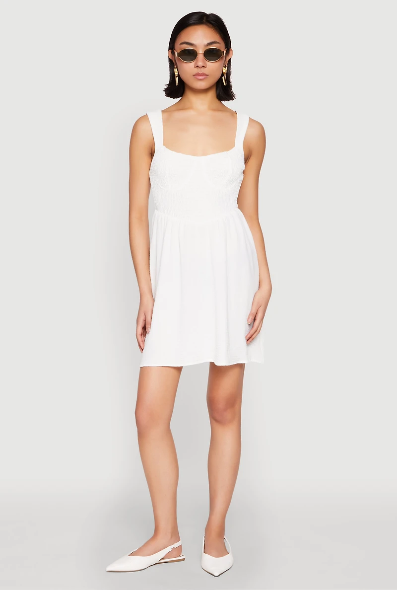 Womens Airy Crepe Knit Bustier Skater Dress, White, Size L