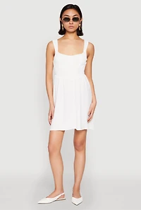Womens Airy Crepe Knit Bustier Skater Dress, White,