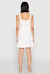 Womens Airy Crepe Knit Bustier Skater Dress, White, Size XL