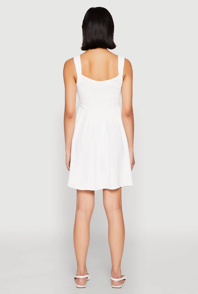 Womens Airy Crepe Knit Bustier Skater Dress, White, Size L