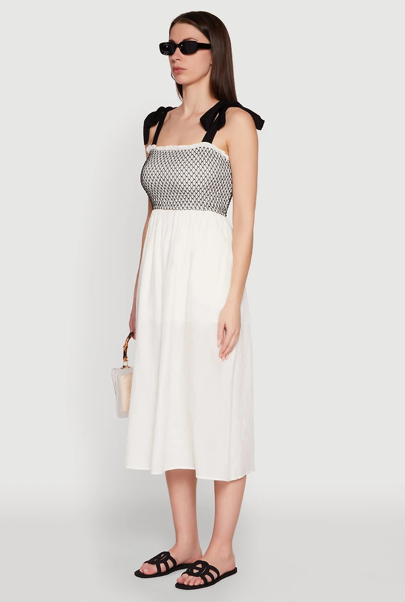Womens Tie Shoulder Fishnet Detail Midi Dress, White, Size M
