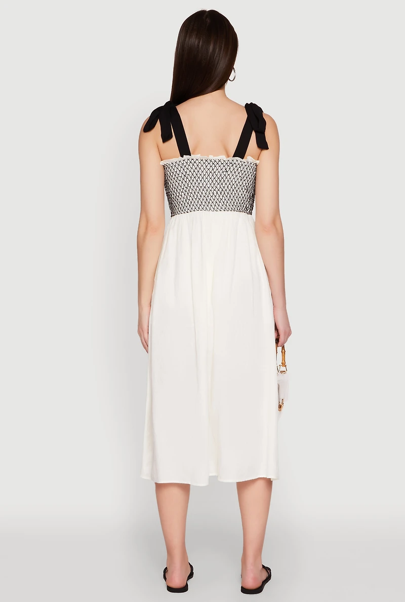 Womens Tie Shoulder Fishnet Detail Midi Dress, White, Size M