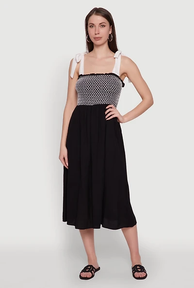 Womens Tie Shoulder Fishnet Detail Midi Dress, Black, Size XL
