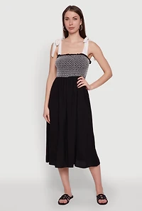 Womens Tie Shoulder Fishnet Detail Midi Dress, Black, Size S
