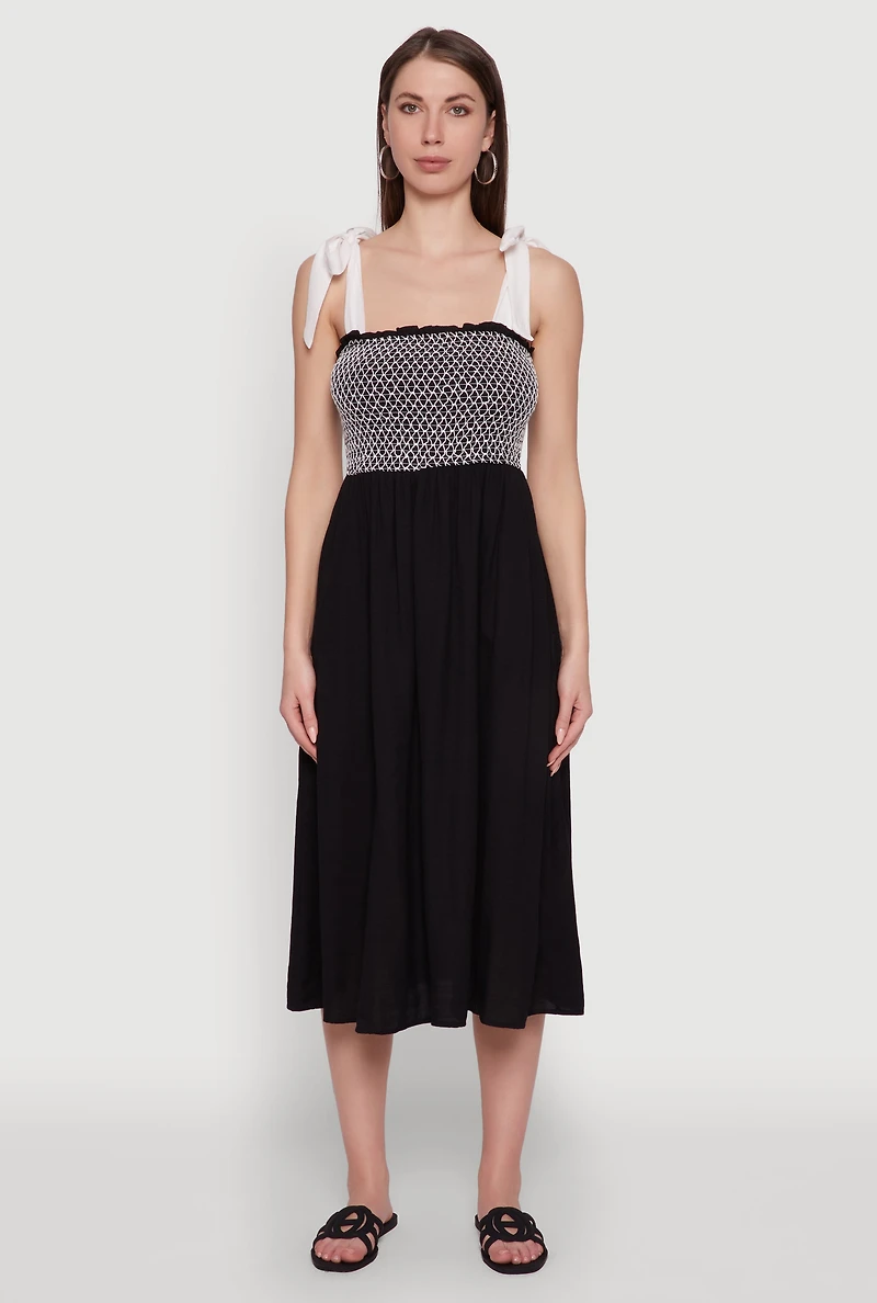 Womens Tie Shoulder Fishnet Detail Midi Dress, L