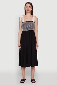 Womens Tie Shoulder Fishnet Detail Midi Dress, L