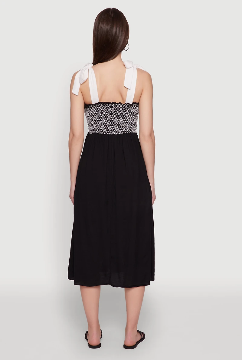 Womens Tie Shoulder Fishnet Detail Midi Dress, L