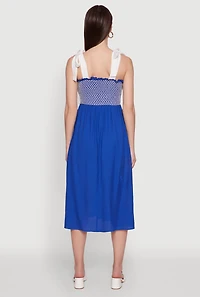 Tie Shoulder Fishnet Detail Midi Dress