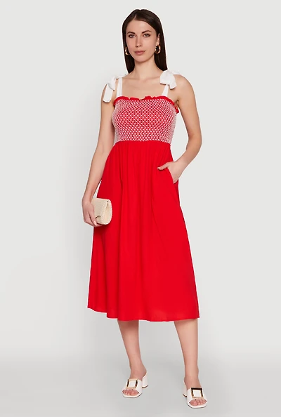 Womens Tie Shoulder Fishnet Detail Midi Dress,