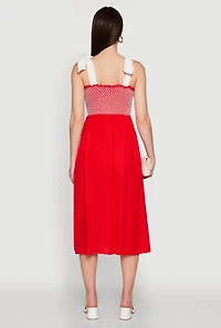 Womens Tie Shoulder Fishnet Detail Midi Dress, Red, Size M