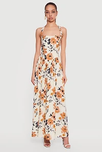 Floral Print Smocked Back Halter Maxi Dress