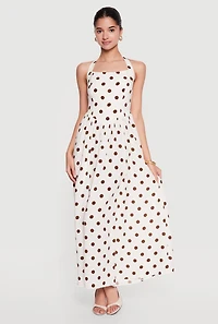 Polka Dot Smocked Back Halter Maxi Dress