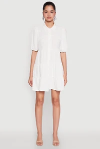 Womens Airy Button Front Tiered Mini Dress,