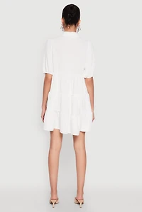 Womens Airy Button Front Tiered Mini Dress,