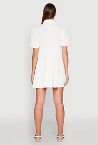 Womens Crepe Knit Button Front Tiered Dress, White,
