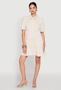 Crepe Knit Button Front Tiered Dress