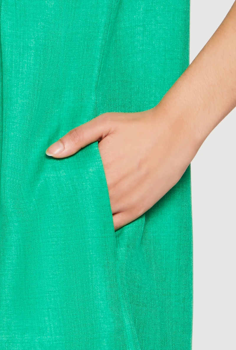 Linen Fixed Cuff Babydoll Shift Dress