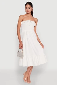 Womens Chic Smocked and Ruffle Tiered Peasant Dress, White, Size S