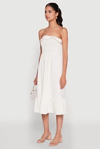 Womens Chic Smocked and Ruffle Tiered Peasant Dress, White, Size S