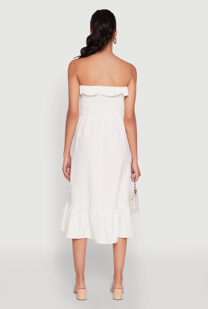 Womens Chic Smocked and Ruffle Tiered Peasant Dress, White, Size S