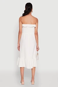 Womens Chic Smocked and Ruffle Tiered Peasant Dress, White, Size S