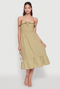 Womens Chic Smocked and Ruffle Tiered Peasant Dress, Green, Size L