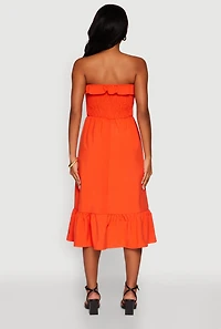 Womens Chic Smocked and Ruffle Tiered Peasant Dress, Orange, Size L