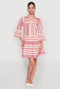 Assorted Pattern Mandarin Collar Dress