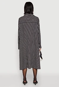 Womens Striped High Low Shirt Dress, Black, Size L