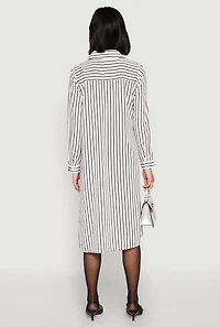 Womens Striped High Low Shirt Dress, White, Size S