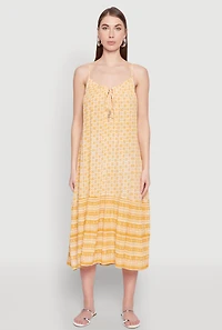 Womens Border Print Midi Dress, Yellow, Size S