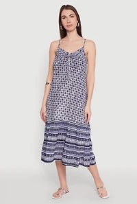 Womens Border Print Midi Dress, Blue, Size L