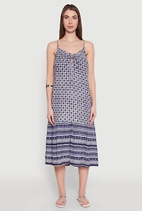 Womens Border Print Midi Dress, Blue, Size L