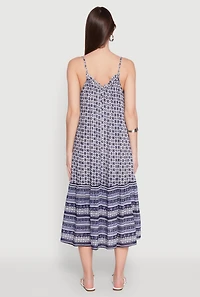 Womens Border Print Midi Dress, Blue, Size L