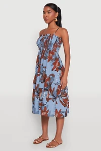 Womens Floral Print Smocked Tiered Midi Dress,