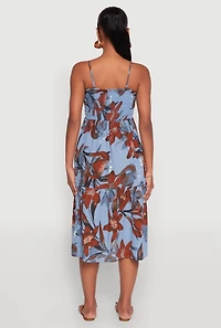 Womens Floral Print Smocked Tiered Midi Dress,