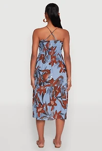 Womens Floral Print Smocked Tiered Midi Dress,